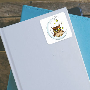 Uil Moon Blue Schattigee Sterren Vierkante Sticker