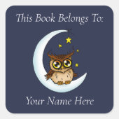 Uil Moon Blue Schattigee Sterren Vierkante Sticker (Voorkant)