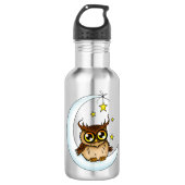 Uil Moon Blue Schattigee Sterren Waterfles (Voorkant)