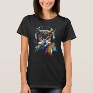 Uil Muziek Kleurrijke Vogel Hoofdtelefoon Art Anim T-shirt