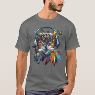 Uil muziek Kleurrijke vogel hoofdtelefoon Kunst Di T-shirt