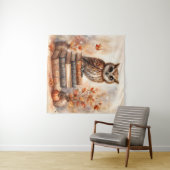 Uil neergestreken op stapel herfstboeken wandkleed (In Situ (horizontaal))