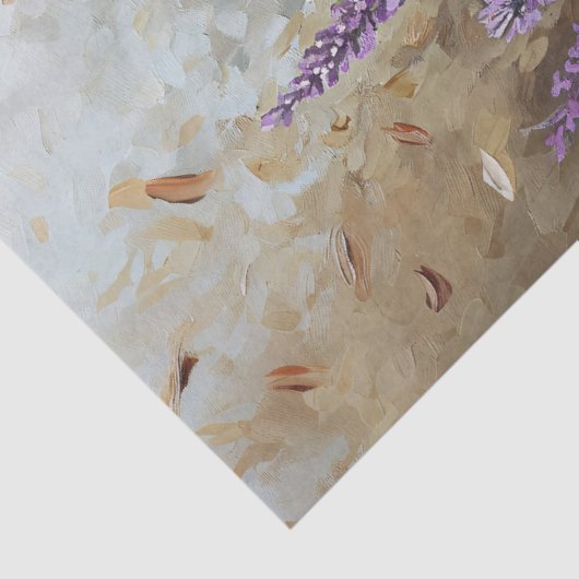 Uil neergestreken tussen lavendelbloemen decoupage tissuepapier (Detail)