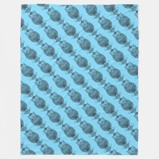 Uil (neon blauw) - Fleece Deken (Voorkant)