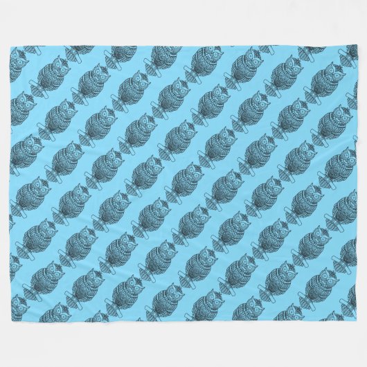 Uil (neon blauw) - Fleece Deken (Voorkant (Horizontaal))