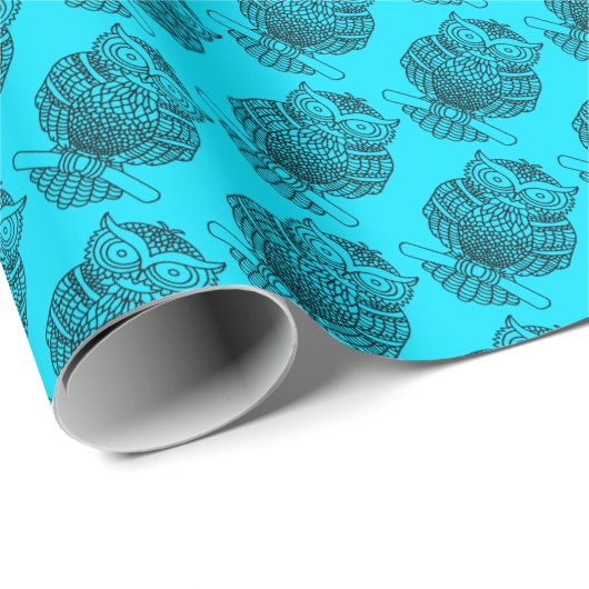 Uil (neon blauw) - Inpakpapier (Rol Hoek)