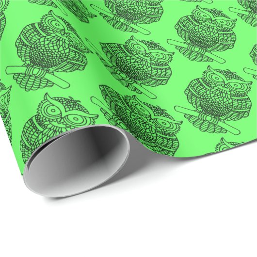 Uil (neon groen) - Inpakpapier (Rol Hoek)