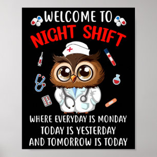 Uil Night Shift Grappige Verpleegster Rn LPN CNA v Poster