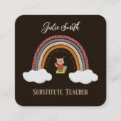 Uil onder Rainbow Substitute Teacher Contact Kaart Vierkante Visitekaartje (Voorkant)