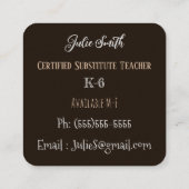 Uil onder Rainbow Substitute Teacher Contact Kaart Vierkante Visitekaartje (Achterkant)