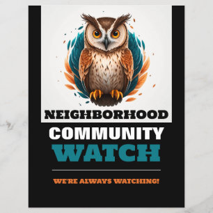 Uil ontwerp, buurtgemeenschap horloge waarschuwing flyer