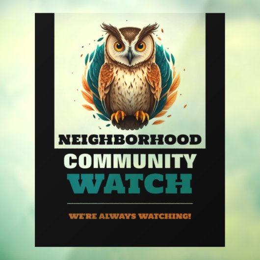 Uil ontwerp, buurtgemeenschap horloge waarschuwing raamsticker (Vel 3)