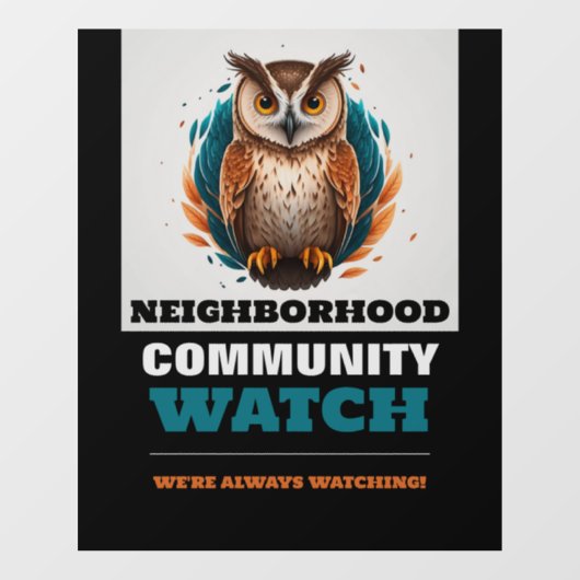 Uil ontwerp, buurtgemeenschap horloge waarschuwing raamsticker (Vel)