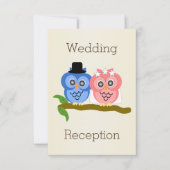 Uil ontwerp champagnekleurige huwelijksreceptie kaart (Voorkant)