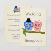 Uil ontwerp champagnekleurige huwelijksreceptie kaart (Voorkant / Achterkant)