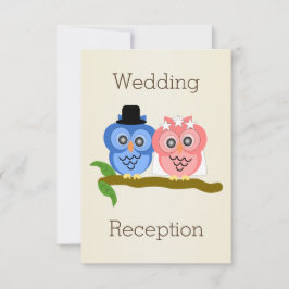 Uil ontwerp champagnekleurige huwelijksreceptie kaart
