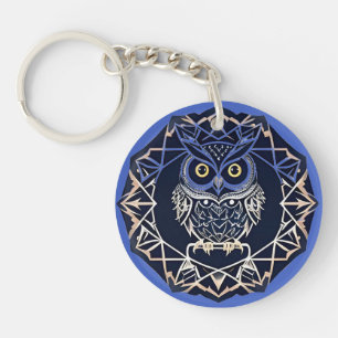 Uil ontwerp met geometrische patronen sleutelhanger