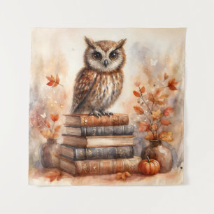 Uil op boeken Herfst Waterverf Wandkleed