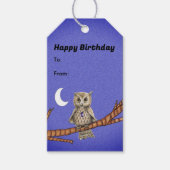 Uil op Branch Gold Eyes Crystal Ketting Paarse Cadeaulabel (Voorkant)