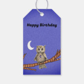 Uil op Branch Gold Eyes Crystal Ketting Paarse Cadeaulabel (Achterkant)