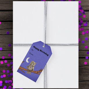 Uil op Branch Gold Eyes Crystal Ketting Paarse Cadeaulabel
