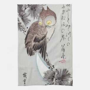 Uil op dennenboom in het maanlicht, Hiroshige, Uki Theedoek