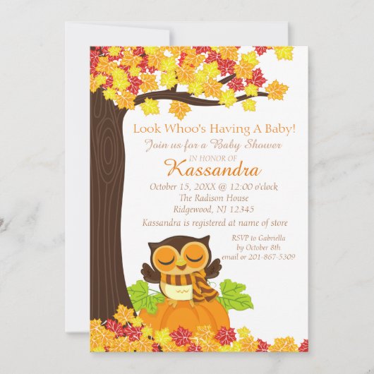 Uil op een pompoen Baby shower uitnodiging (Voorkant)