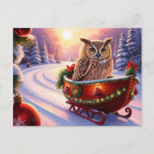Uil op een slee tijdens de feestdagen briefkaart (Voorkant)