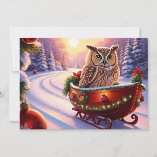 Uil op een slee tijdens de feestdagen kaart (Voorkant)