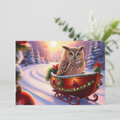 Uil op een slee tijdens de feestdagen kaart (Staand voorkant)