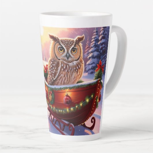 Uil op een slee tijdens de feestdagen latte mok (Rechterhoek)