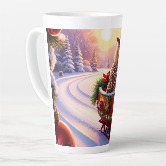 Uil op een slee tijdens de feestdagen latte mok (Linkerhoek)