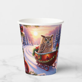 Uil op een slee tijdens de feestdagen papieren bekers