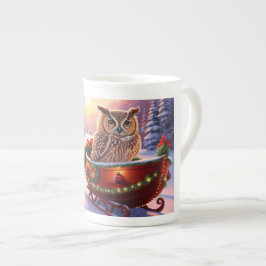 Uil op een slee tijdens de feestdagen porselein kop