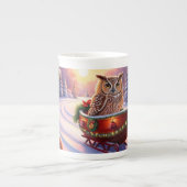 Uil op een slee tijdens de feestdagen porselein kop (Voorkant)