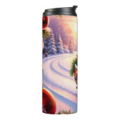 Uil op een slee tijdens de feestdagen thermosbeker (Gedraaid links)