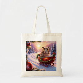 Uil op een slee tijdens de feestdagen tote bag