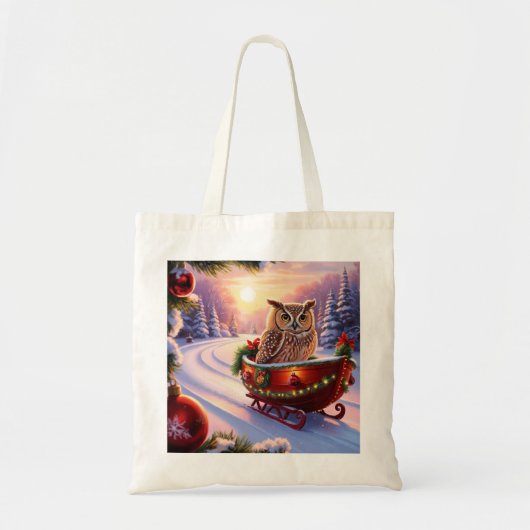 Uil op een slee tijdens de feestdagen tote bag (Voorkant)