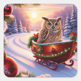Uil op een slee tijdens de feestdagen vierkante sticker