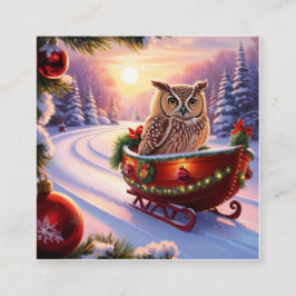 Uil op een slee tijdens de feestdagen vierkante visitekaartje