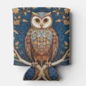 Uil op een tak blauwe herfst achtergrond art nouve blikjeskoeler (Achterkant)