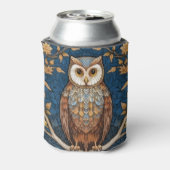 Uil op een tak blauwe herfst achtergrond art nouve blikjeskoeler (Blikje Achterkant)