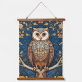 Uil op een tak blauwe herfst achtergrond art nouve hangend wandkleed (Voorkant)