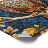 Uil op een tak blauwe herfst achtergrond art nouve poster (Hoek)