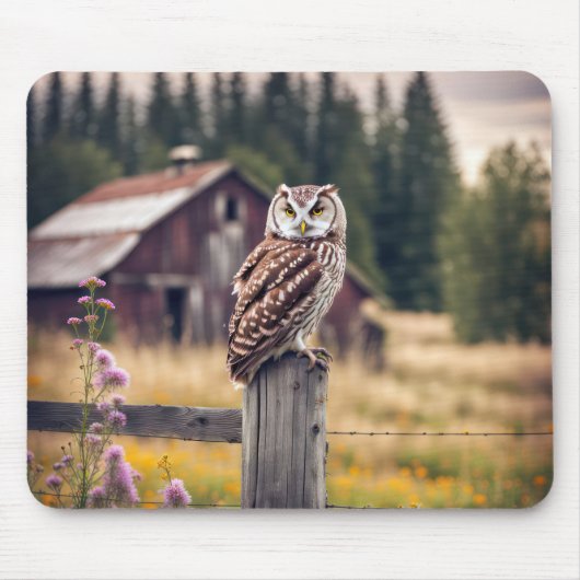 Uil op hek post muismat (Voorkant)
