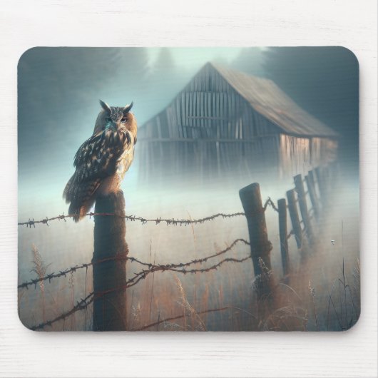 Uil op hek post muismat (Voorkant)
