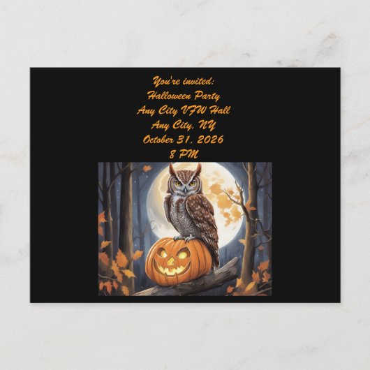 Uil op Jack-o-Lantern Halloween uitnodiging Briefkaart (Voorkant)