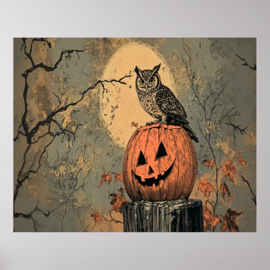  Uil op Jack-o'-Lantern Poster (Voorkant)