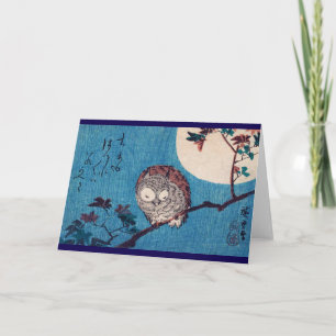 Uil op Maple Branch onder Volle Maan, Hiroshige Kaart