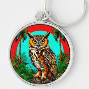 🦉 Uil op rots in tropisch landschap🦉 Sleutelhanger